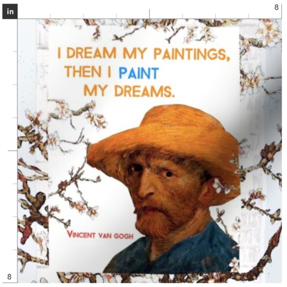 Fabric Swatch, Van Gogh and Almond Blossoms Quote, on cotton